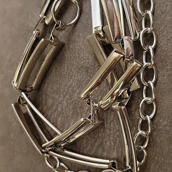 SOLD Vtg Silvertone Rectangle Cubism Link Chain Modern Moto Castlecore Belt - Picture 6 of 6